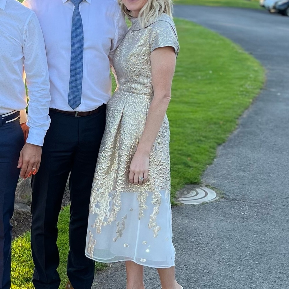 Rickie freeman for Teri Jon gold and white dress